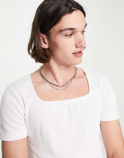 ASOS DESIGN - Ribstrikket tætsiddende croptop med firkantet hals i hvid, 3 af 4
