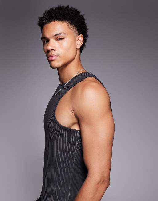 ASOS DESIGN - Ribstrikket tætsiddende top med firkantet hals i sort olievask, 4 af 5