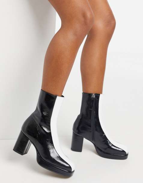 asos design roisin premium leather square toe boots in black