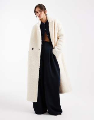 Asos Design Rich Wool Blend Textured Oversized Dad Coat In Neutral