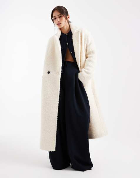 ASOS DESIGN wool rich textured oversized dad coat in cream
