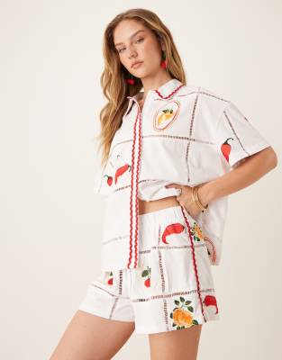 ASOS DESIGN - Ricrac - Hvide shorts med sommerbroderier - Del af sæt - view 1