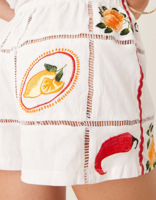 ASOS DESIGN ricrac short with summer embroidery in white - part of a set, 3 of 5
