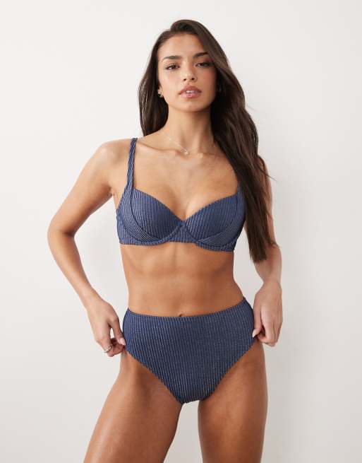 ASOS DESIGN - Riddy - Geribbelde bikini met glitter in grijsblauw, 6 van 6