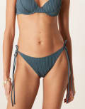 [ASOS DESIGN] ASOS DESIGN Riddy rib high leg tie side bikini bottoms in slate blue-Grey 12 Slate Blue