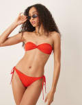 [ASOS Curve] ASOS DESIGN Riddy rib twist front bikini top in red-Pink 16 Red