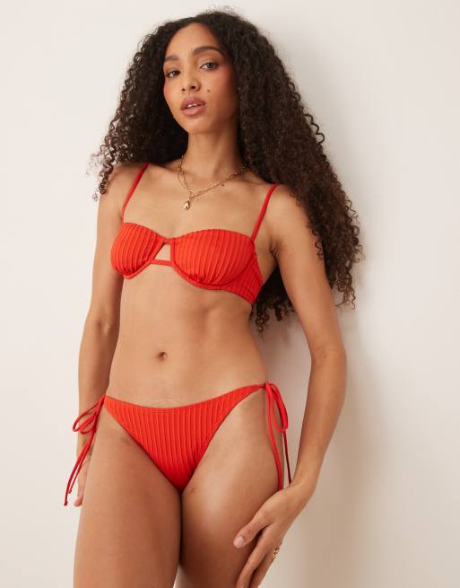 ASOS DESIGN Riddy rib underwired bikini top in red, 3 of 4