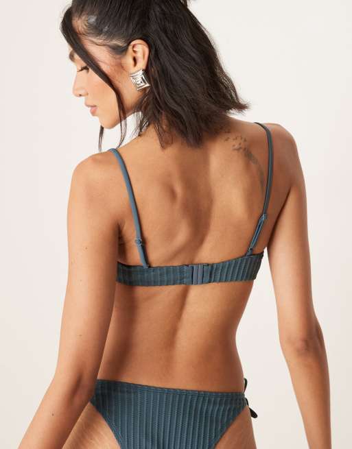 ASOS DESIGN Riddy rib  underwired bikini top in slate blue, 3 of 4