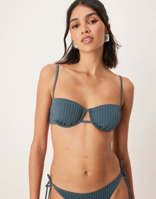 Asos Design Riddy Ribbed Underwire Bikini Top In Gray