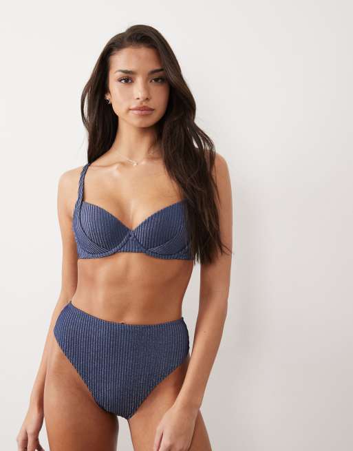 ASOS DESIGN – Riddy – Gråblå, ribbad bikini med glitter, 2 av 6