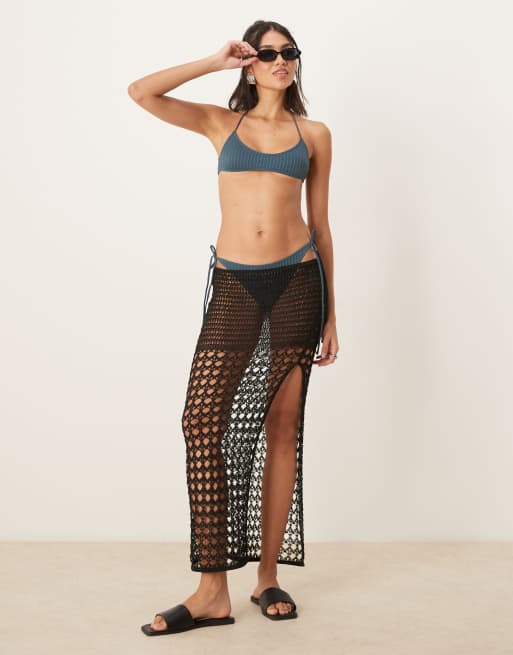 ASOS DESIGN – Riddy – Szaroniebieska prążkowana góra od bikini z dekoltem typu halter w kształcie litery U, 4 z 4