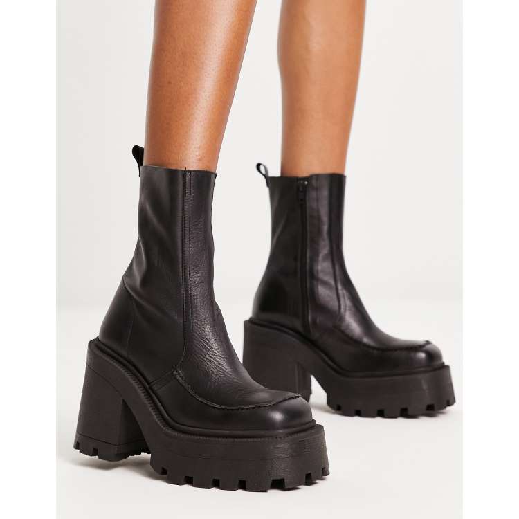 ASOS DESIGN Rocky leather chunky platform boots in black