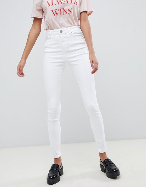 ASOS DESIGN Ridley – Białe dopasowane jeansy z podwyższonym stanem
