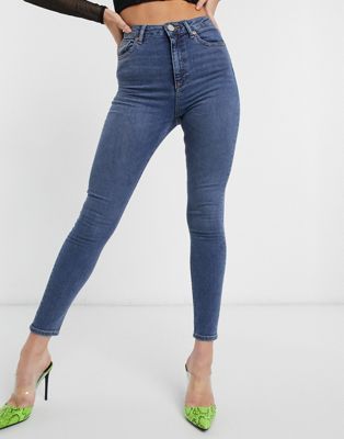 ASOS DESIGN – Ridley – Enge Jeans mit hohem Bund in mittlerer Vintage-Waschung-Blau