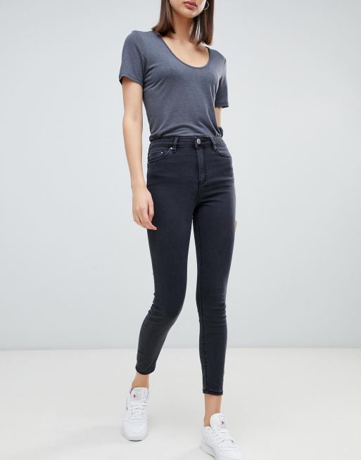 ASOS DESIGN high rise ridley 'skinny' jeans in coated black