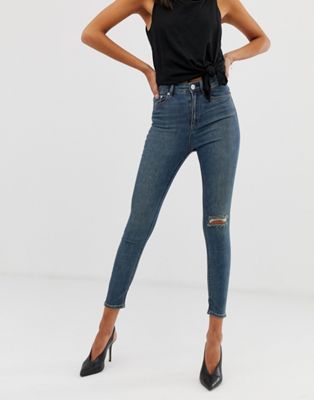 ASOS DESIGN Ridley high waisted skinny jeans in aged vintage mid wash ...