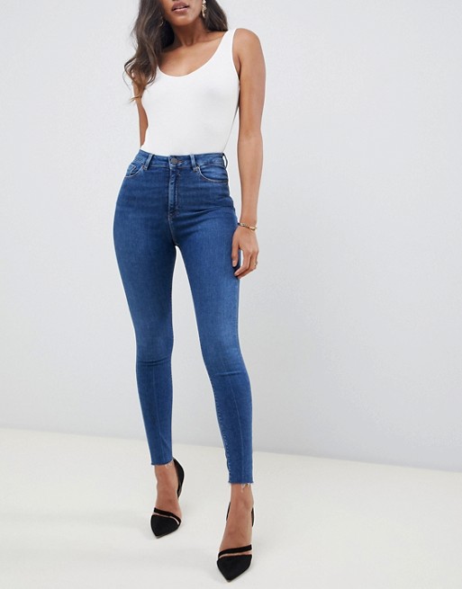 ASOS DESIGN Ridley high waisted skinny jeans in dark stone wash with ...