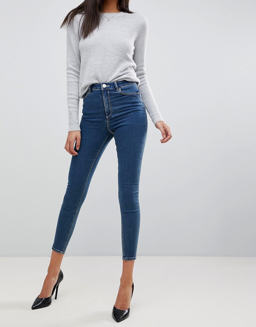 ASOS DESIGN - Ridley - højtaljede skinny jeans i mellemblå vask