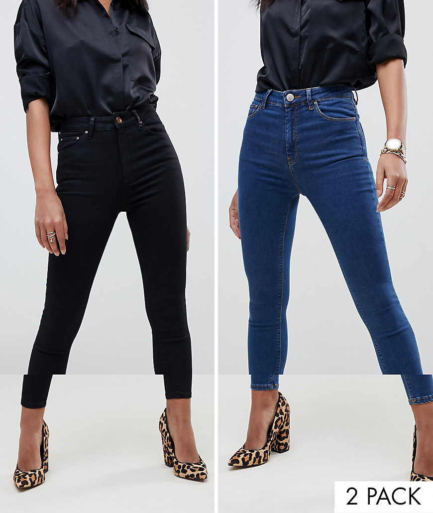 ASOS DESIGN Ridley skinny jeans 2 pack in black and mid blue wash save 16%-Multi