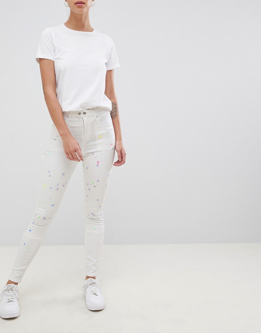 ASOS DESIGN – Ridley – Skinny jeans med hög midja i målarstil-Vit