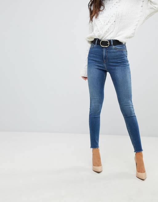 ASOS DESIGN - Ridley - Skinny jeans met hoge taille en felblauwe wassing