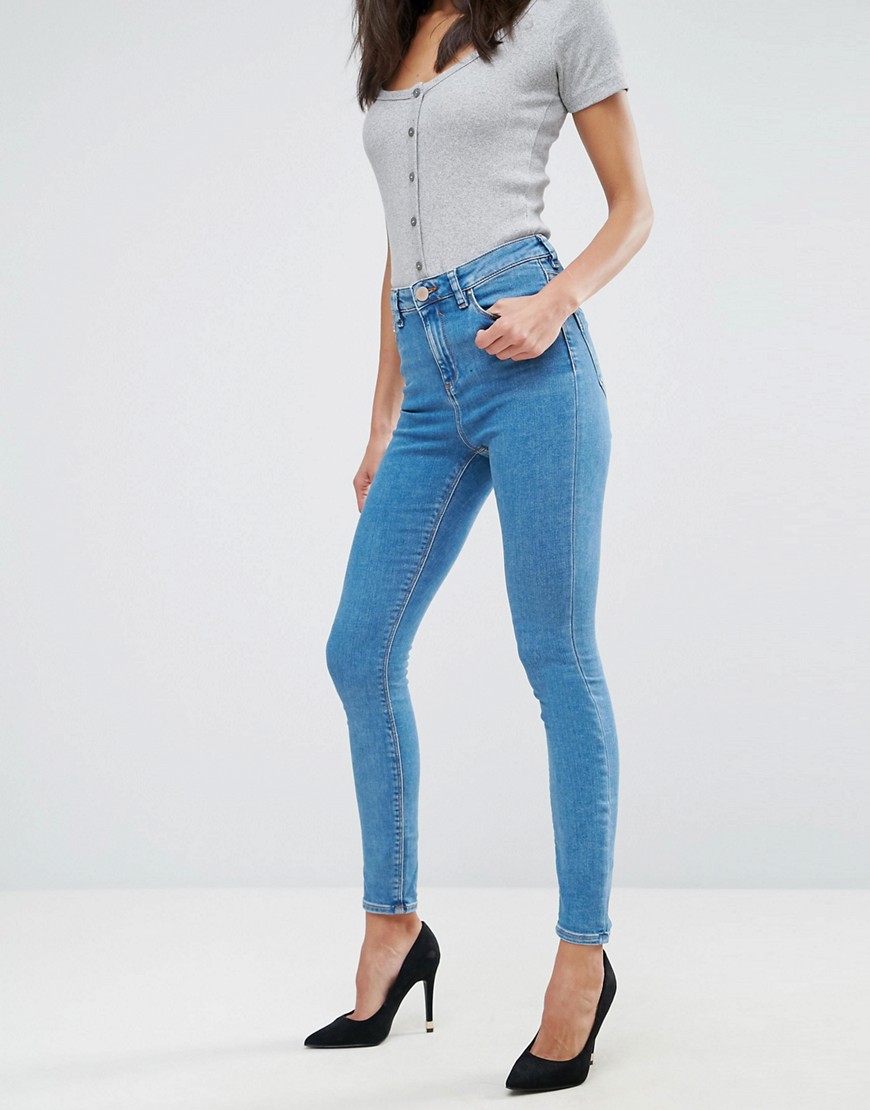 ASOS DESIGN - Ridley - Skinny jeans met hoge taille en lichte wassing-Blauw
