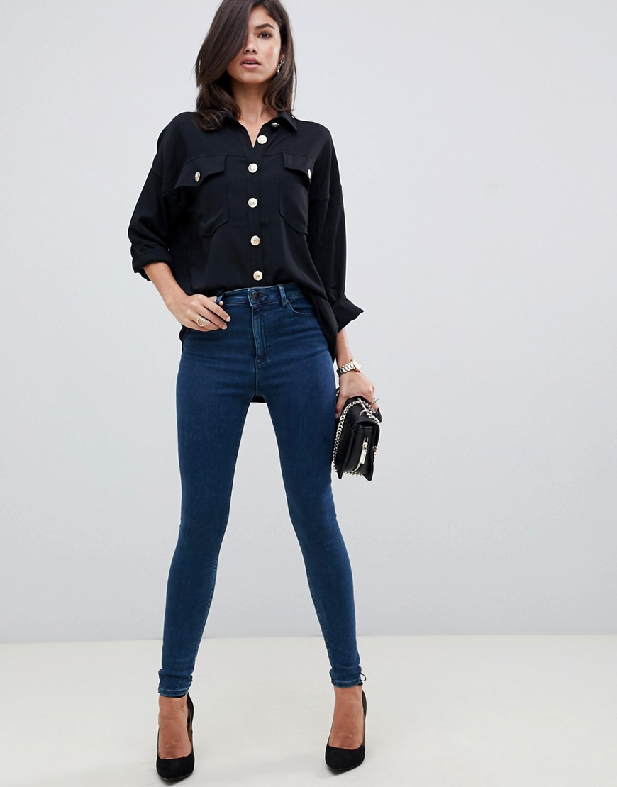 ASOS DESIGN Ridley - Skinny jeans met hoge taille in rich blue wash-Blauw