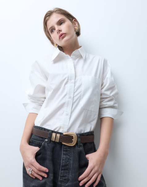 ASOS DESIGN riem met structuur en meerdere lusjes in chocoladebruin met gouden gesp - view 1