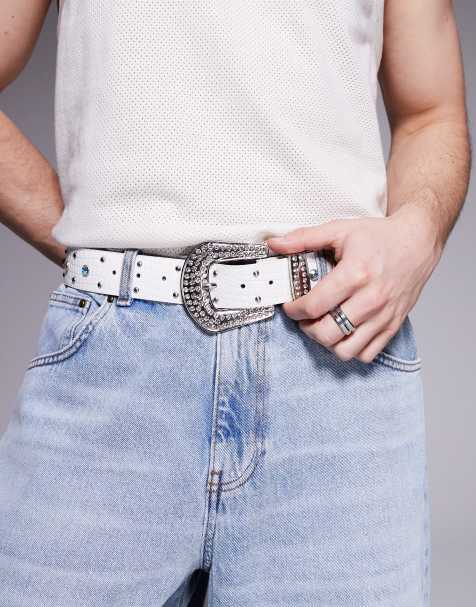 ASOS DESIGN - Riem met studs en siersteentjes in wit - view 1
