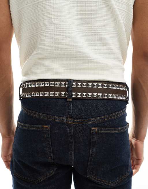 ASOS DESIGN - Riem met studs in bruin