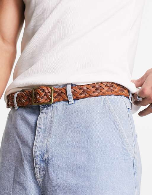 ASOS DESIGN - Riem van imitatieleer met contrasterend weefsel in bruin