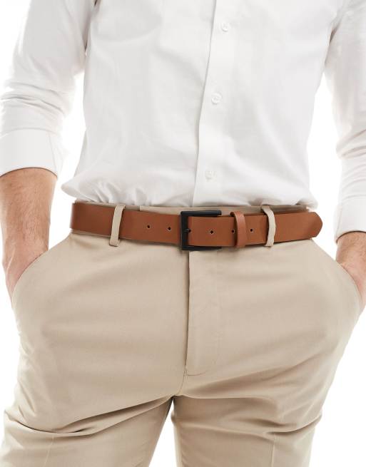 ASOS DESIGN - Riem van imitatieleer met contrasterende gesp in bruin
