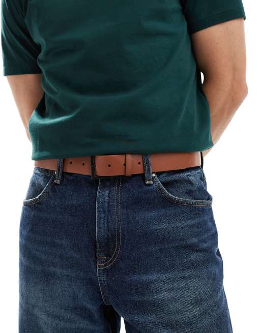 ASOS DESIGN - Riem van imitatieleer met contrasterende gesp in bruin