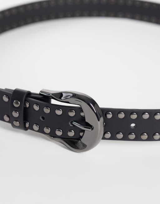 ASOS DESIGN riem van imitatieleer met golvende gesmolten gesp en studs in zwart, 3 van 3