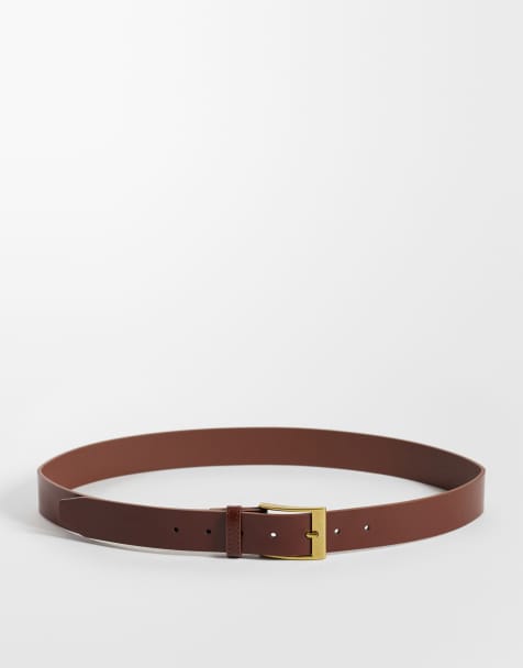 ASOS DESIGN riem van imitatieleer met gouden gesp in lichtbruin - view 1