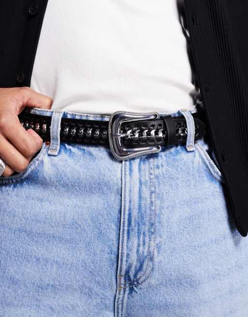 ASOS DESIGN - Riem van imitatieleer met kettingsteek in zwart