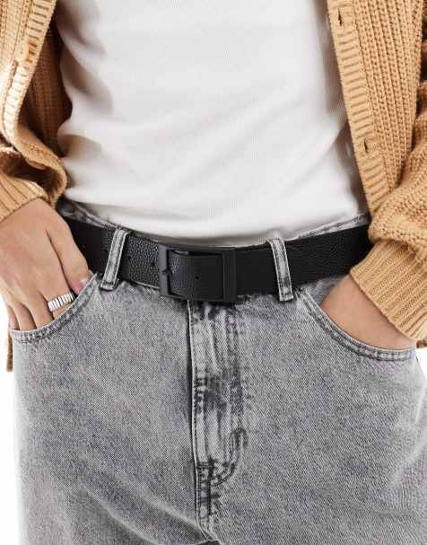 ASOS DESIGN - Riem van imitatieleer met kiezelstructuur en rechthoekige gesp in zwart - view 1