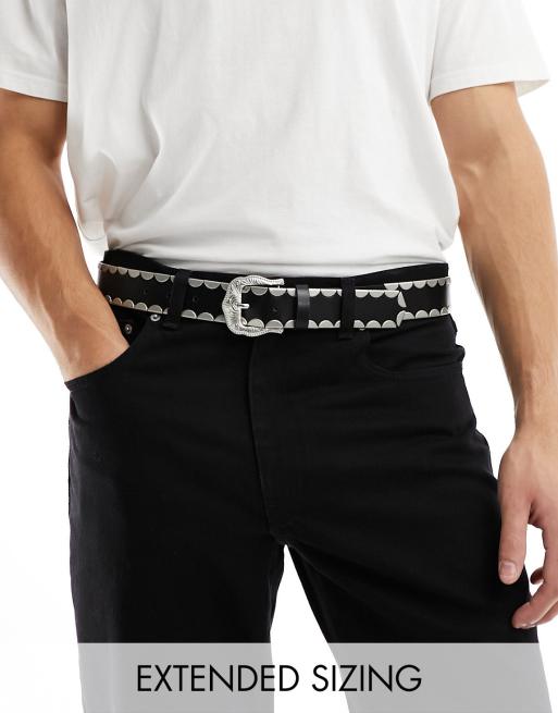 ASOS DESIGN - Riem van imitatieleer met metalen detail en western gesp in zwart