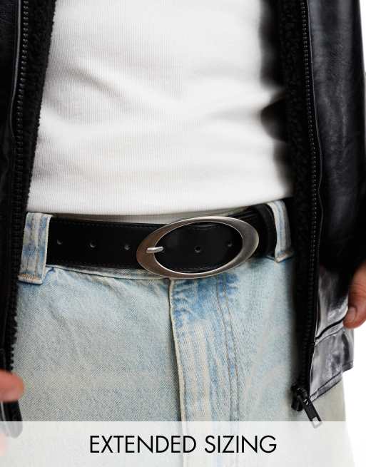 ASOS DESIGN - Riem van imitatieleer met ovalen gesp in zwart