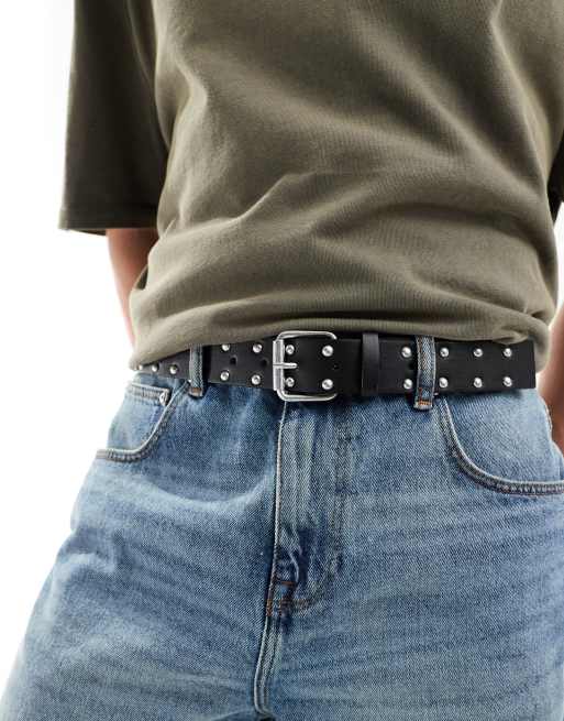 ASOS DESIGN - Riem van imitatieleer met studs en rolgesp in zwart
