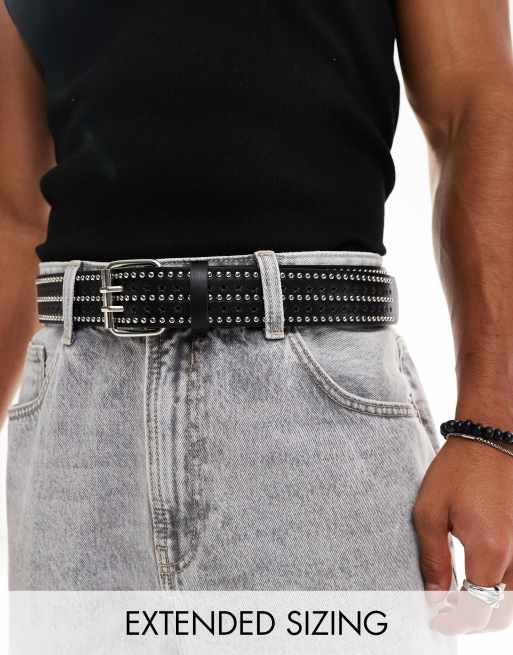 ASOS DESIGN - Riem van imitatieleer met studs en rolgesp in zwart