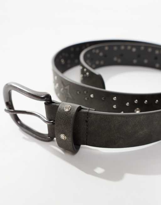 ASOS DESIGN - Riem van imitatieleer met studs en sterren in vintage grijs, 2 van 4