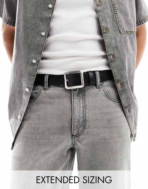 ASOS DESIGN - Riem van imitatieleer met vierkante gesp in zwart
