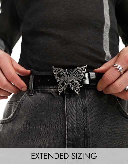 ASOS DESIGN - Riem van imitatieleer met vlindergesp en studs in zwart