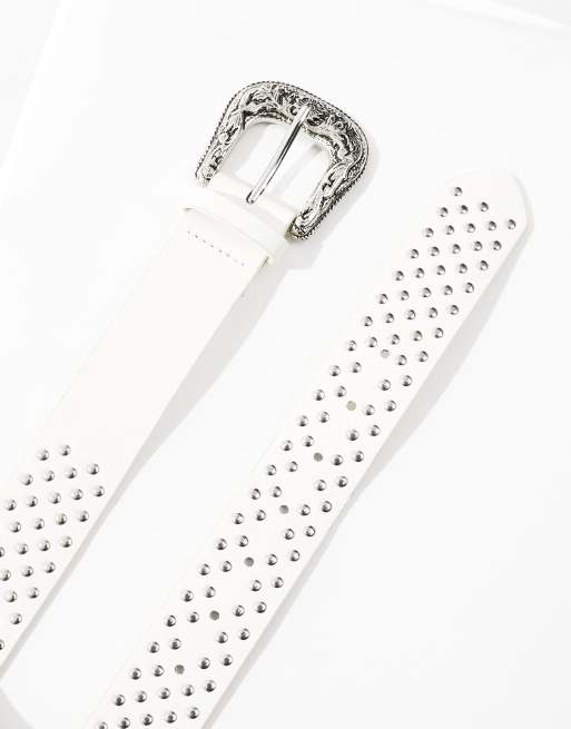 ASOS DESIGN - Riem van imitatieleer met westerngesp en studs in wit, 2 van 4