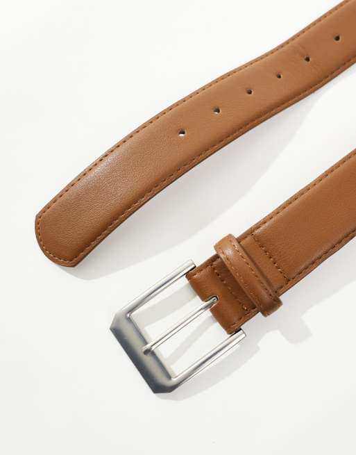 ASOS DESIGN - Riem van imitatieleer met zilveren gesp in bruin, 2 van 4
