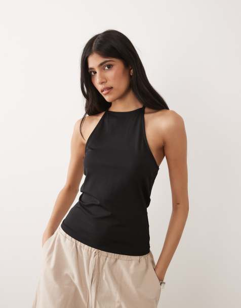 ASOS DESIGN – Riemchenoberteil aus Polyamid in Schwarz mit Ringerrücken - view 1