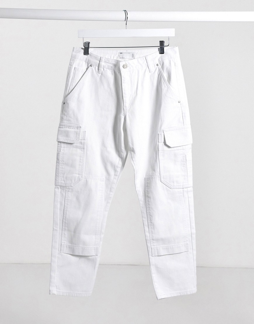 ASOS DESIGN rigid slim jeans in white with cargo pockets
