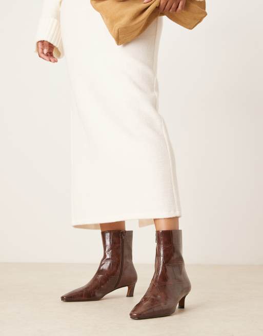 ASOS DESIGN - Riley - Bottines effet croco à talon mi-haut - Marron, 4 de 4
