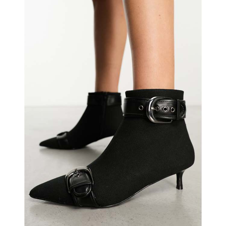 ASOS DESIGN Riley buckled kitten heel boots in black